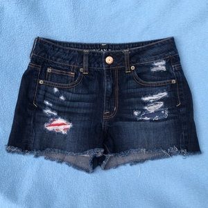 American Eagle Distressed Denim Shorts red white blue Size 4